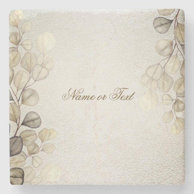 Party Watercolor Golden Eucalyptus Foliage Shiny Steinuntersetzer (Vorderseite)