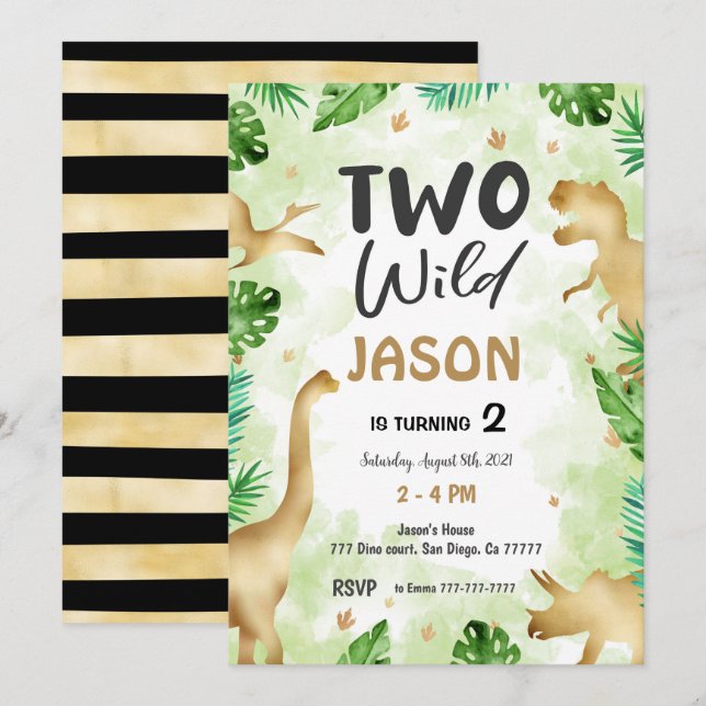 Party wie ein Dinosaurier, Dinosaurier Geburtstag Einladung (Vorne/Hinten)