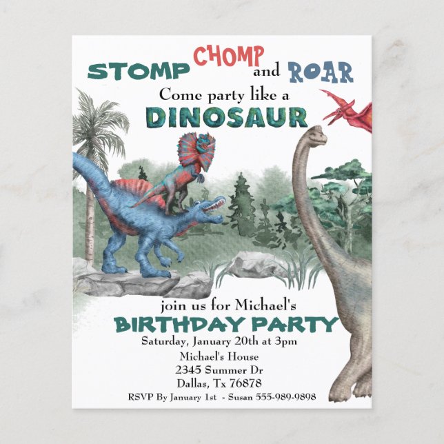 Party wie ein Dinosaurier zum Geburtstag (Vorderseite)