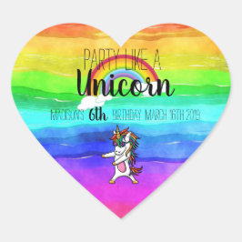 Party wie ein Einhorn Rainbow zum Geburtstag Herz-Aufkleber