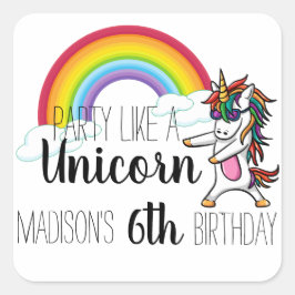 Party wie ein Einhorn zum Geburtstag Quadratischer Aufkleber