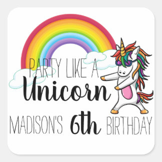 Party wie ein Einhorn zum Geburtstag Quadratischer Aufkleber