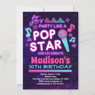 Party wie ein Pop Star Music Einladung Geburtstag