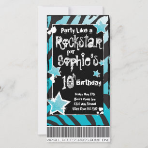 Party wie ein Rockstar - Blaue Einladung