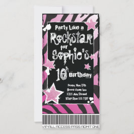 Party wie ein Rockstar - rosa Einladungs-Vorlage