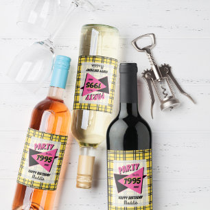 Party, wie es der karierte Geburtstag der 90er Jah Weinetikett