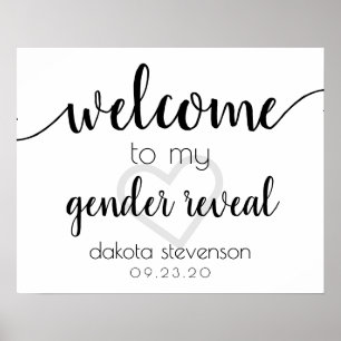 Party Willkommen Black Script Heart Editable Poster