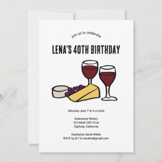 Party Wine & Cheese Degustation Birthday Kraft CUS Einladung