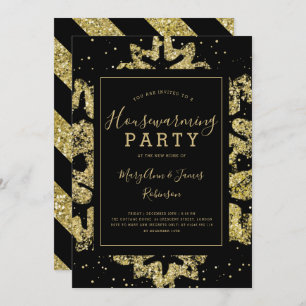 Party  Winter Glitzer Gold und Schwarz Einladung