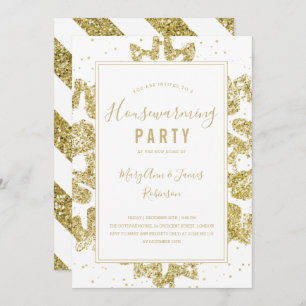 Party   Winter Glitzer Gold & White Einladung