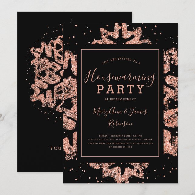 Party| Winter Glitzer Rose Gold Einladung (Vorne/Hinten)