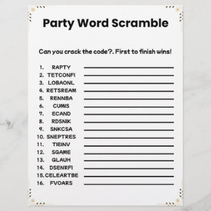 Party Word Scramble - druckbares Spiel Briefbogen