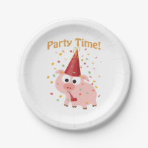 Party Zeit Cartoon Pink Pig mit Konfetti und Hut