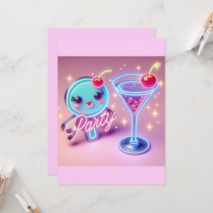 Party Zeit Neon Pink Einladung