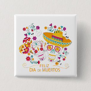 Party Zuckerkulturen und Blume Button