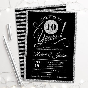 Party zum 10. Jahrestag - Silberschwarze Einladung