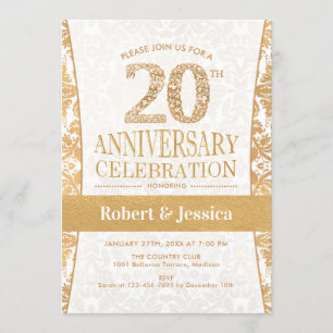 Party zum 20. Jubiläum - Gold White Einladung