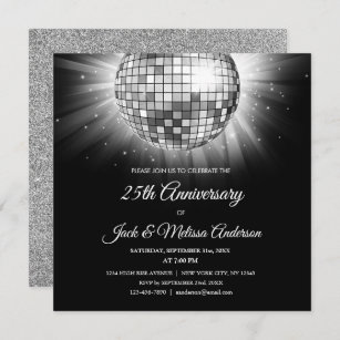 Party zum 25. Geburtstag der Hochzeit Silver Disco Einladung