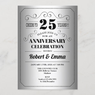 Party zum 25. Hochzeitstag - Silberschwarz Einladung
