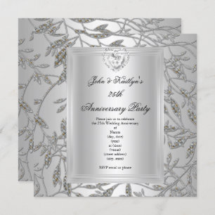 Party zum 25. Jubiläum Damask Silver Gray 2 Einladung