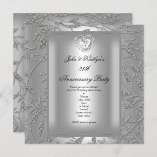 Party zum 25. Jubiläum Damask Silver Gray Einladung