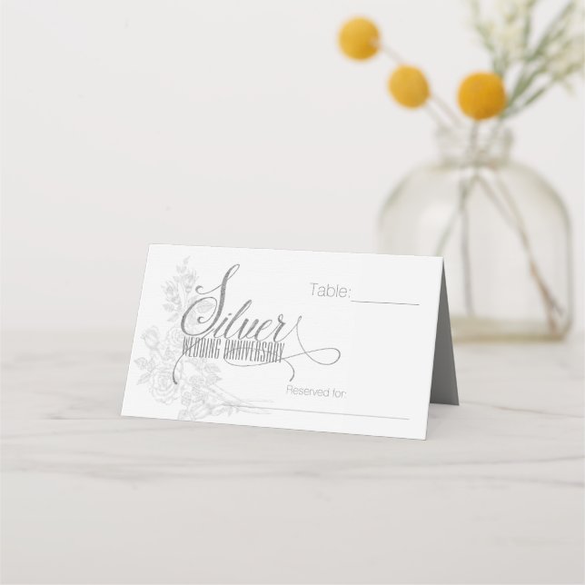 Party zum 25. Silberjubiläum mit Weißen Rosen Platzkarte (Vorderseite)
