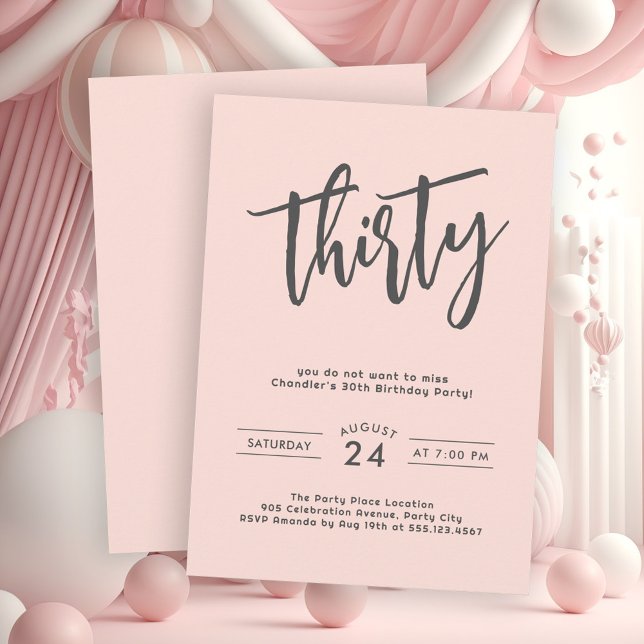 Party zum 30. Geburtstag Einladung (Get your party started with this stylish and simple blush pink birthday party invite.)
