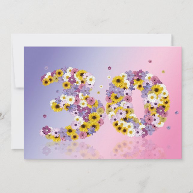 Party zum 30. Geburtstag mit Blumenbriefen Einladung (Vorderseite)