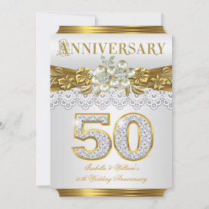 Party zum 50. Hochzeitstag Gold White Pearl Einladung