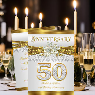 Party zum 50. Hochzeitstag Gold White Pearl Einladung