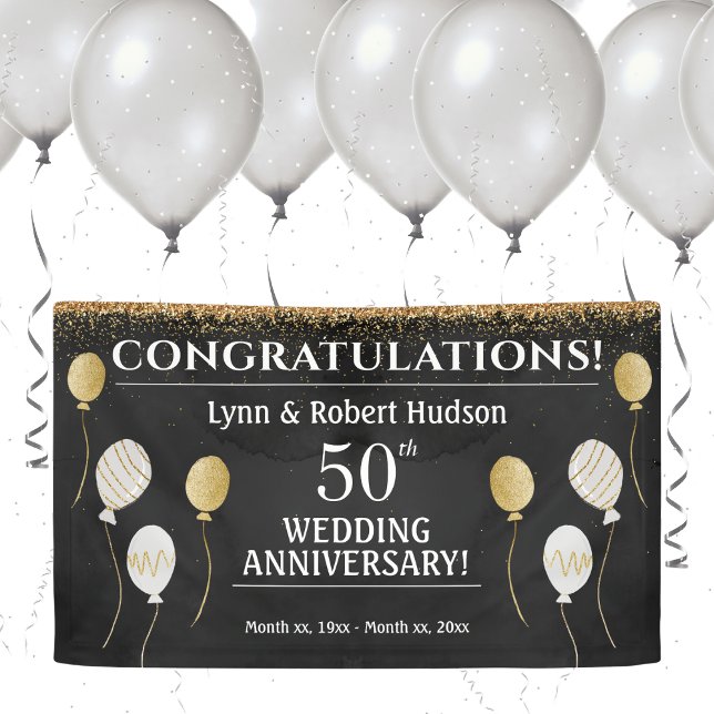 Party zum 50. Hochzeitstag Golden Banner (50th Wedding Anniversary, Gold, Black and White Banner)