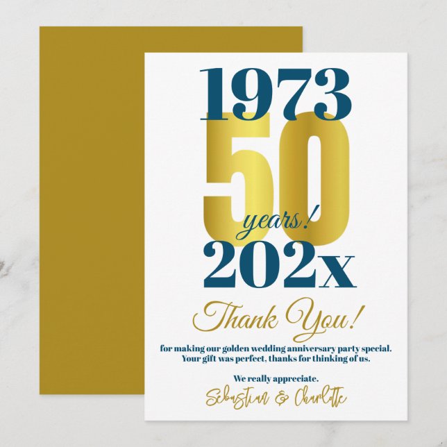 Party zum 50. Hochzeitstag Vielen Dank Dankeskarte (Vorne/Hinten)