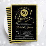 Party zum 50. Jubiläum - Gold Black Einladung<br><div class="desc">50. Hochzeitstag Party Einladung in Imitaten Glitzer Gold und Schwarz. Gedruckte Einladungskarte mit elegantem Typografie-Script-Schriftart und Streifen auf der Rückseite. Bis 50 Jahre! Kann auf jedes Jahr von Jubiläum angepasst werden. Ideal für eine stilvolle goldene fünfzig Feier.</div>