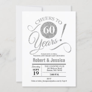 Party zum 60. Hochzeitstag - Silberweiß Einladung