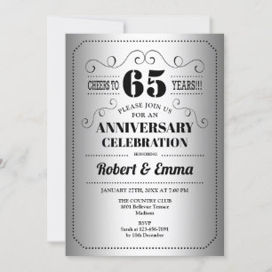 Party zum 65. Hochzeitstag - Silberschwarz Einladung