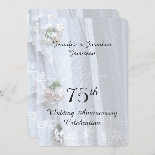Party zum 75. Hochzeitstag, Vintage Spitze Einladung (Vorne/Hinten)