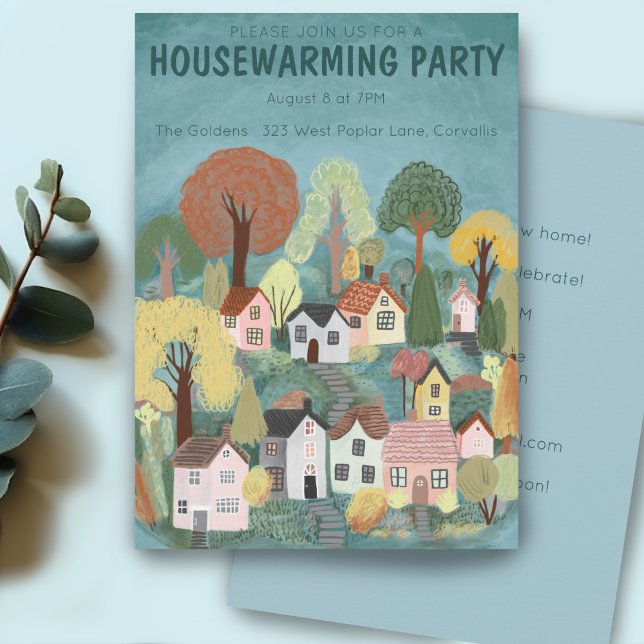 Party zum Aufwärmen des Niedlichen Dorfes Einladung (Housewarming Party Invite Cute Country Village Art
Custom Address Announcement Card)