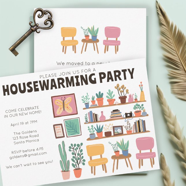 Party zum Aufwärmen des Wohnraums Einladen von Nie Einladung (Housewarming Party Invite Cute Living Room Shelves
Invitation Card Illustration ARt)