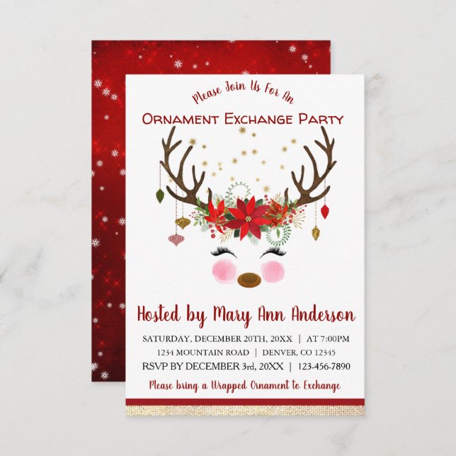 Party zum Austausch von niedlichen Rentieren Einladung (Vorne/Hinten)