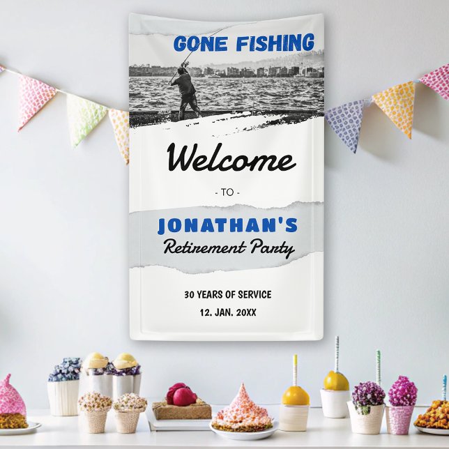 Party zum Einfachen Gone Fishing Ruhestand Willkom Banner (Simple Gone Fishing Retirement Party Welcome Banner)