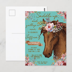Party zum Geburtstag eines Aquarellpferdes Postkarte