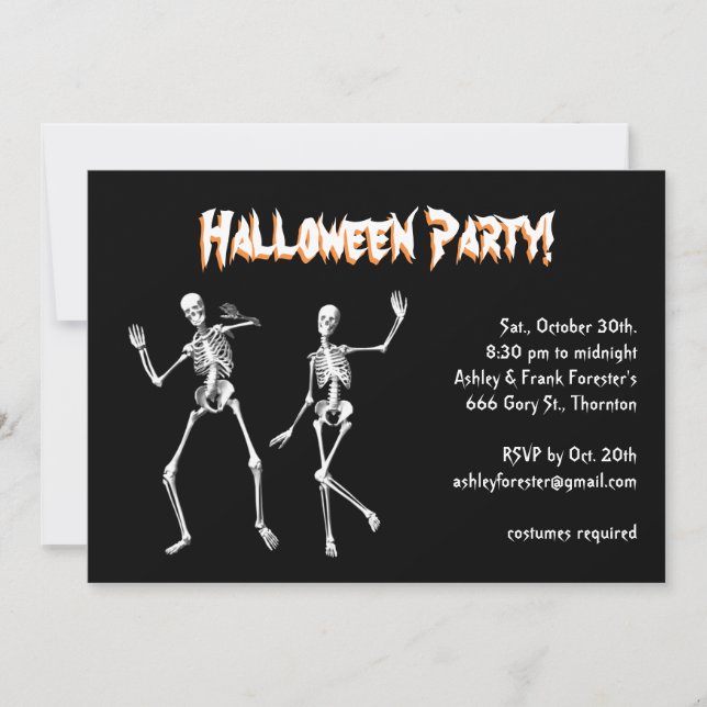 Party zum Tanzen Skelette Halloween-Kostüm Einladung (Vorderseite)