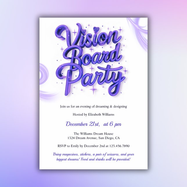 Party zur Manifestation des lila Neon-Vision-Board Einladung (Purple Neon Vision Board Manifestation Party Invitation)