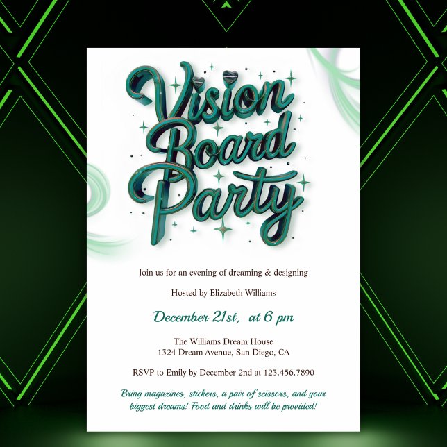 Party zur Manifestation des Neon Green Vision Boar Einladung (Neon Green Vision Board Manifestation Party Invitation)