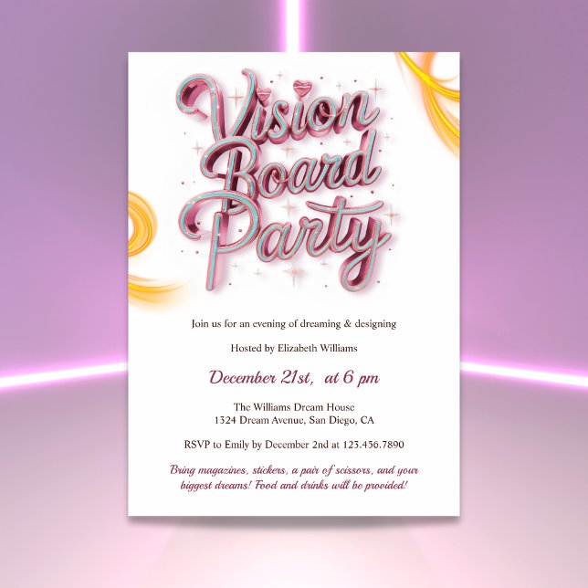 Party zur Manifestation des Neon Pink Vision Board Einladung (Neon Vision Board Manifestation Party Invitation)