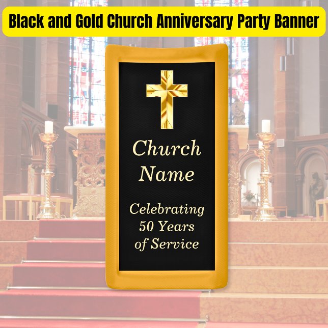 Party zur Schwarzen und Goldkirche Banner (Black and Gold Church Anniversary Party Banner)