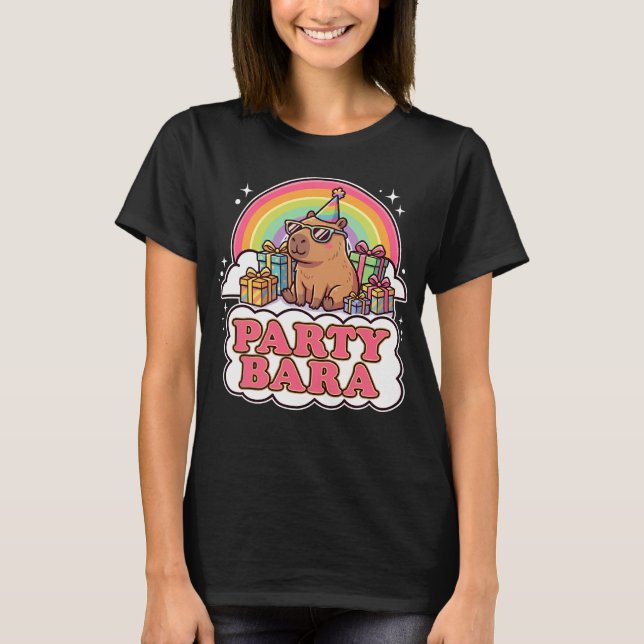 PartyBara Süße Capybara Regenbogen T-Shirt (Vorderseite)