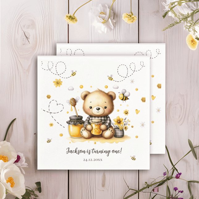 Partybeere Bear Bee Honey Birthday Paper Napkin Serviette (Von Creator hochgeladen)