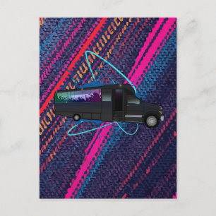 Partybus Zeit Faserkreisen Neon Nachtszene Postkarte