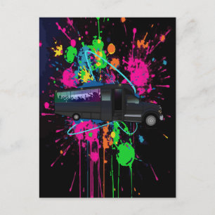 Partybus Zeit Neon Farbspray Nachtleben Postkarte